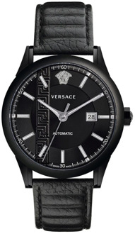 Versace Automatisch Leren Horloge, Zwarte Kast Versace , Black , Heren - ONE Size