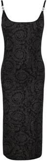 Versace Barocco lurex jurk met Medusa details Versace , Black , Dames - Xs,2Xs