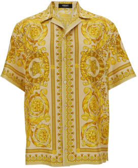 Versace Barocco Print Hawaiian Overhemd Versace , Yellow , Heren - L