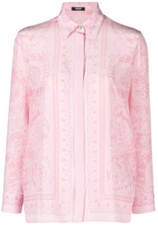 Versace Barocco Print Zijden Overhemden Versace , Pink , Dames - M,S,Xs