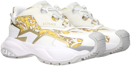 Versace Barok Print Lederen Sneakers Wit