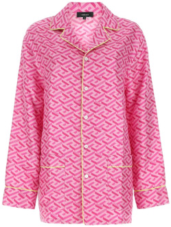 Versace Bedrukte satijnen pyjama shirt Versace , Pink , Dames - Xs,2Xs