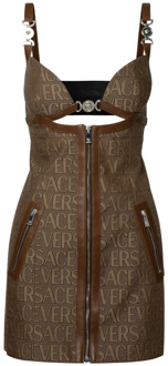 Versace Beige katoenmix jurk Versace , Brown , Dames - Xs,2Xs