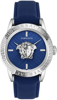 Versace Blauw Leren Quartz Horloge Versace , Gray , Heren - ONE Size