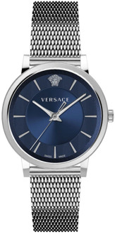 Versace Blauw Stalen Quartz Horloge, 5Atm Versace , Gray , Heren - ONE Size