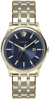 Versace Blauw Stalen Quartz Horloge 5Atm Versace , Yellow , Heren - ONE Size