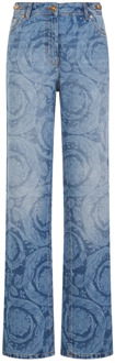 Versace Blauwe Barok Wide Leg Jeans Versace , Blue , Dames - W25,W26