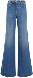 Versace Blauwe Flared Denim Jeans Stone Wash Versace , Blue , Dames - W27,W26