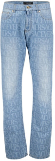 Versace Blauwe Gewassen Straight Fit Jeans Versace , Blue , Heren - W31,W32,W30