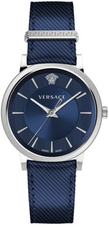 Versace Blauwe wijzerplaat cirkel horloge Versace , Gray , Heren - ONE Size