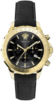 Versace Chrono Signature Chronograaf Horloge Leren Band Versace , Yellow , Heren - ONE Size