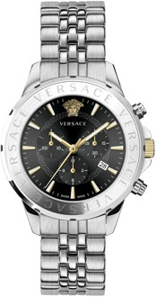 Versace Chronograaf Handtekening Staal Zwart Wijzerplaat Horloge Versace , Gray , Heren - ONE Size