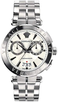 Versace Chronograaf Zilver Staal Witte Wijzerplaat Horloge Versace , Gray , Heren - ONE Size