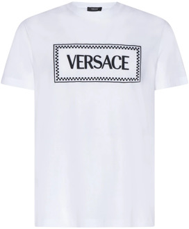 Versace Compact Katoenen Logo T-Shirt Versace , White , Heren - Xl,L,M