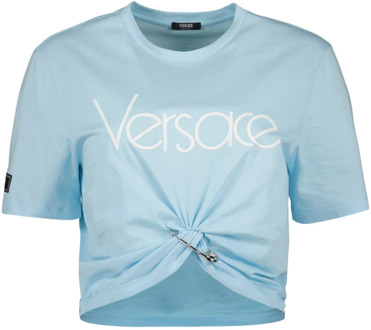 Versace Crop T-shirt 1978 Re-Edition Versace , Blue , Dames - S,Xs,2Xs
