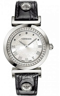 Versace Dames Leren Band Kwarts Horloge Versace , Gray , Dames - ONE Size