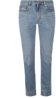 Versace Denim Stretch Jeans met Stone Washing Versace , Blue , Heren - W31,W32,W33