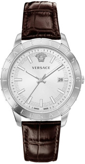 Versace Elegant Swiss Made Leather Strap Watch Versace , Gray , Heren - ONE Size