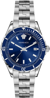 Versace Elegante Blauwe Wijzerplaat Roestvrijstalen Horloge Versace , Gray , Heren - ONE Size