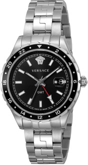 Versace Elegante GMT Horloge Modern Stijl Versace , Gray , Heren - ONE Size
