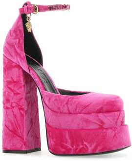 Versace Fuchsia Velours Medusa Aevitas Pumps Stoffig Roze - EU 37