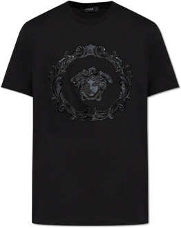 Versace Geborduurd T-shirt Versace , Black , Heren - 2Xl,Xl,M