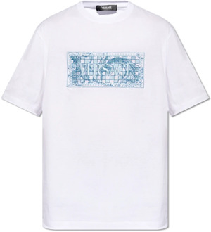 Versace Geborduurd T-shirt Versace , White , Heren - Xl,M,S