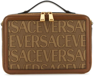 Versace Geborduurde canvas Allover handtas Versace , Brown , Heren - ONE Size