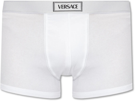 Versace Geribbelde boxershorts met logo Versace , White , Heren - 2Xl,Xl,L,M,S