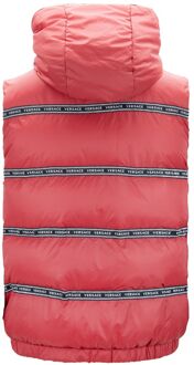 Versace Gerijpt Donsvest met Capuchon Rood Lichtroze