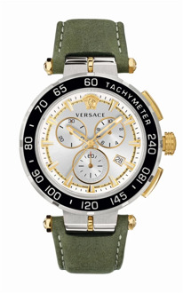 Versace Greca Chrono Leren Band Horloge Versace , Multicolor , Heren - ONE Size