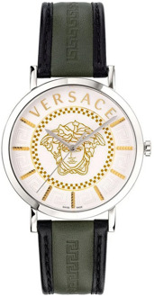 Versace Groene leren band kwarts horloge Versace , Gray , Heren - ONE Size