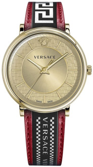 Versace Heren V-Circle Horloge Rood Leer Versace , Yellow , Heren - ONE Size