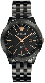 Versace Herenhorloge Zwart Stalen Band GMT Versace , Black , Heren - ONE Size