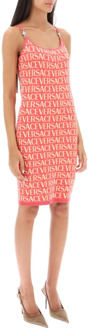 Versace Jacquard Gebreide Mini Jurk met Medusa Accenten Versace , Pink , Dames - S,Xs