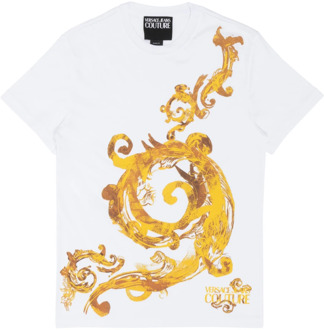 Versace Jeans Couture Abstracte waterverf T-shirt met logo Versace Jeans Couture , White , Heren - L,S