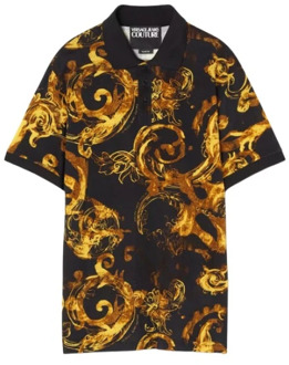 Versace Jeans Couture Allover Print Polo Heren Zwart/Goud Versace Jeans Couture , Black , Heren - 2Xl,Xl,L,M,S