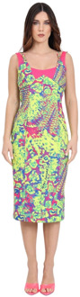 Versace Jeans Couture Animal Print Baroque Midi Jurk Versace Jeans Couture , Multicolor , Dames - L,M,S,Xs,2Xs
