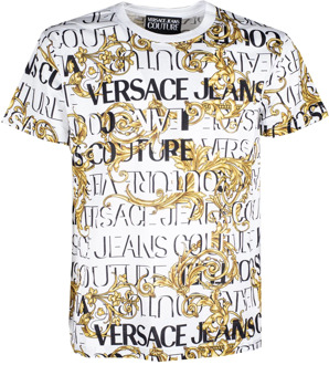 Versace Jeans Couture Barok Logo Print T-Shirt voor Heren Versace Jeans Couture , White , Heren - L,S,Xs