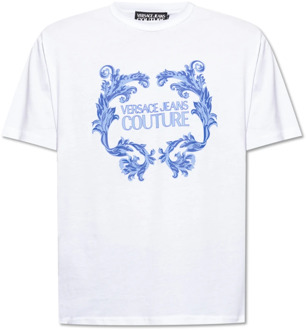 Versace Jeans Couture Barok Logo T-Shirt Wit Heren Versace Jeans Couture , White , Heren - 2Xl,Xl,L,M,S