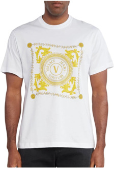 Versace Jeans Couture Barok Logo Wit Organisch Katoenen T-shirt Versace Jeans Couture , White , Heren - L,M