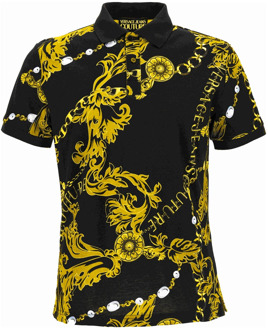 Versace Jeans Couture Barok Patroon Polo Shirt Zwart Versace Jeans Couture , Black , Heren - 2Xl,Xl,L,M,S,Xs