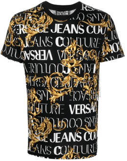 Versace Jeans Couture Baroque Noir T-Shirt Versace Jeans Couture , Multicolor , Heren - S,Xs