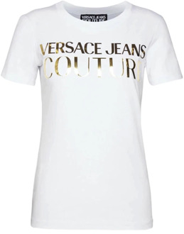 Versace Jeans Couture Bianca Dames T-shirt met Korte Mouwen en Logo Versace Jeans Couture , White , Dames - M,S