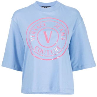 Versace Jeans Couture Blauwe Grafische T-shirts en Polo's Versace Jeans Couture , Blue , Dames - L,M,S,Xs,2Xs