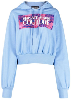 Versace Jeans Couture Blauwe Logo-Print Katoenen Hoodie Versace Jeans Couture , Blue , Dames - L,M,S,Xs