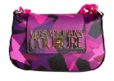 Versace Jeans Couture Fuchsia Crossbody Tas met All Over Print en Kettingdetail Versace Jeans Couture , Pink , Dames - ONE Size