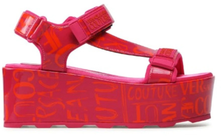 Versace Jeans Couture Fuchsia Logo Couture Sandalen - Maat 40 Versace Jeans Couture , Pink , Dames - 39 Eu,37 EU
