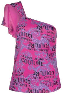 Versace Jeans Couture Fuchsia Logo Couture Top - Maat 42 Versace Jeans Couture , Purple , Dames - S