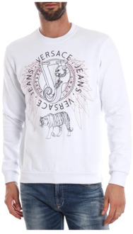 Versace Jeans Couture Geborstelde Fleece Hoodie Sweatshirt Versace Jeans Couture , White , Heren - 2Xl,M